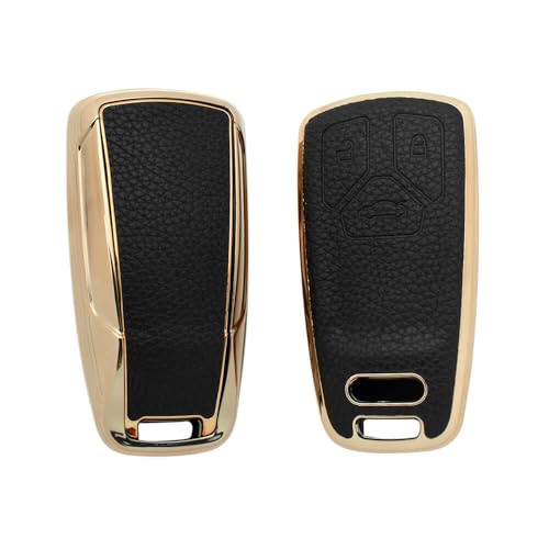 Image of Keyzone Litchi Leather TPU Key Cover & Keychain for Q5, A5, A8, Q7, A4, A6 3-Button Smart Key (Black)