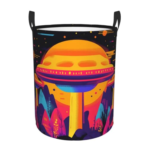 MA6GE8DE vibrant UFO landing scene, 13.8&times;16.5 inch foldable Laundry basket