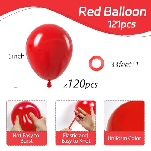 Image of Awenztech 120pcs 5 inch Red Latex Balloons | Baby Shower, Wedding, Birthday Party Decorations