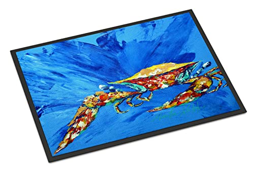 Caroline's Treasures MW1163JMAT Big Spash Crab in Blue Doormat 24x36 Front Door Mat Indoor Outdoor Rugs for Entryway, Non Slip Washable Low Pile, 24H X 36W