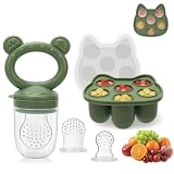 MR.TIMELAG Fruchtsauger Baby, Silikon Obstschnuller (mit Eiswürfelform), für Obst Gemüse Brei Beikost, Babybrei Einfrieren Behälter für Babynahrung Muttermilch, Beißring Zahnungshilfe, BPA-Frei