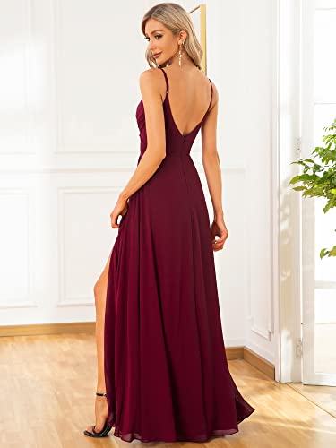 Image of Ever-Pretty Women's Summer Backless Spaghetti Straps Bridesmaid Dresses Chiffon V-Neck Slit Long Formal Wedding Guest Dress