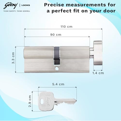 Image of Godrej Pin Cylinder | Europrofile Pin Cylinder | Suitable for Main & interconnecting Doors | 1CK 90mm | Satin Steel Finish | Door Thickness Upto 70mm | 3 Keys | 5 Years Warranty