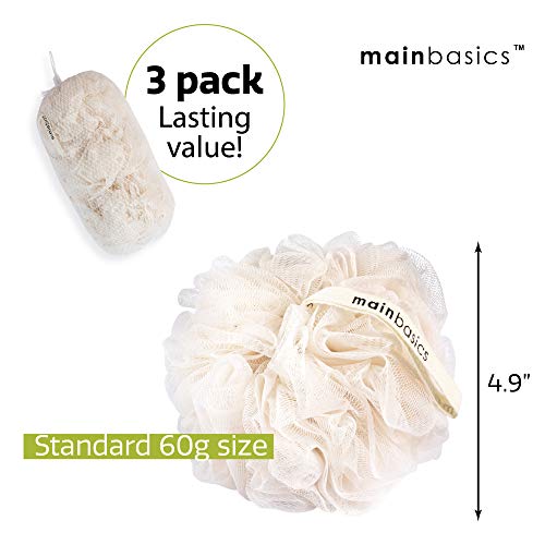 MainBasics Seaweed Bath Shower Loofah Sponge Pouf Body Scrubber Exfoliator (Set of 3)