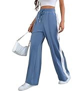 Bellcoco Wide Leg Sweatpants Women High Waisted Baggy Sweat Pants Active Striped Track Pants with...
