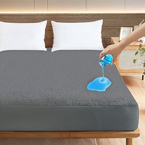 Image of Ayka 100% Waterproof Cotton Terry Mattress Protector King Size Breathable Hypoallergenic Noiseless Ultra Soft Fitted Bed Protector 72x84 inch Mattress /Bed Cover (King 84 * 72 inch | 7x6 ft, Grey)