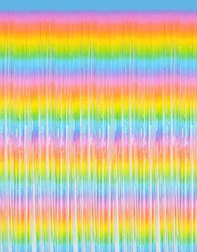 Shiny Rainbow Foil Fringe Curtain - 2pcs 3.2ft x 8.2ft Metallic Tinsel Rainbow Streamers for Photo Booth Backdrop Prop Birthday Wedding Bridal Shower Baby Shower Bachelorette Party Decorations