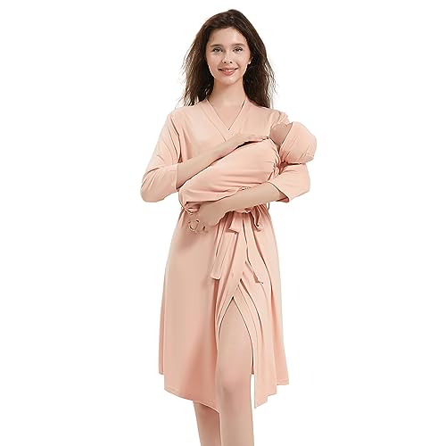 Image of Galabloomer Maternity Robe and Receiving Blanket, Matching Mommy Labor Delivery Robe and Swaddle Set (l, pink sand)