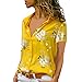 Produktbild Kviklo Deman Plus Size Tops Hemd Geblümt Leopard Druck langarmKurzarm Loose Button Bluse(2XL(44),Gelb-Kurzarm)