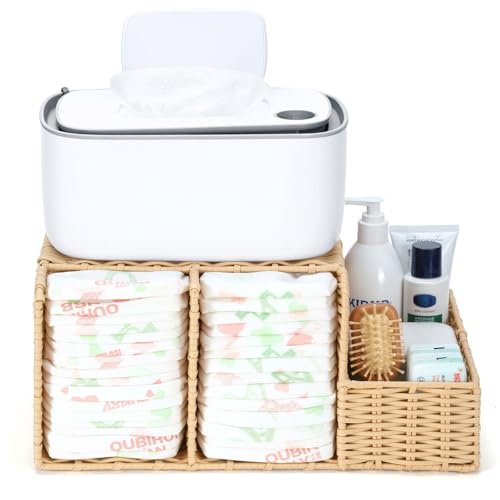 Klippehop Diaper Caddy Organizer Hand Rattan Nursery Storage Basket for Baby Essentials Baby Changing Table Organizer Perfect Nursery Assistant (Hollow PE Rattan - Style 2 M)
