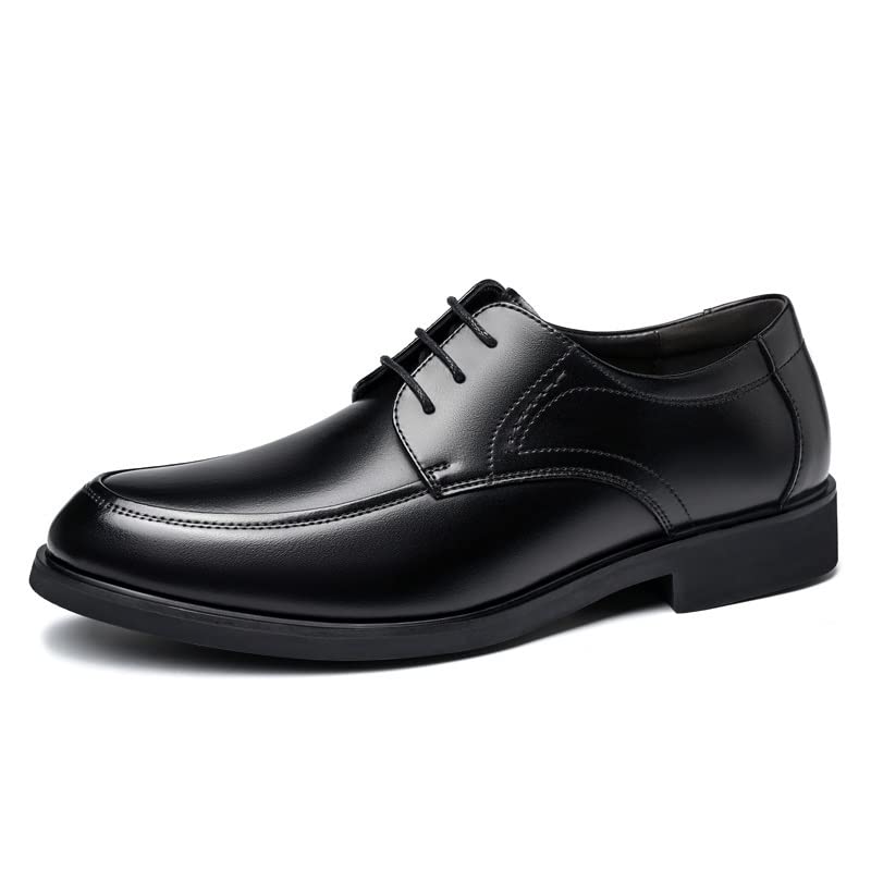 Dress Shoes for Men Lace Up Derby Shoes Apron Toe Round Toe Leather Non Slip Resistant Anti-Slip Block Heel Rubber Sole Wedding(10) Black