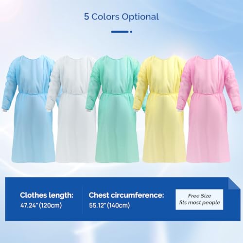 JMU 10 Pack Disposable Isolation Gowns Pink, Polypropylene Medical Gowns Long with Knitted Cuffs, Length 47.24\" - Thumbnail 6
