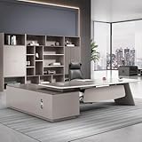 L-förmiger Schreibtisch für Führungskräfte, 2 m, und Schreibtisch mit Schubladen und Schließfächern, geeignet für Heim- und Firmenbüros.