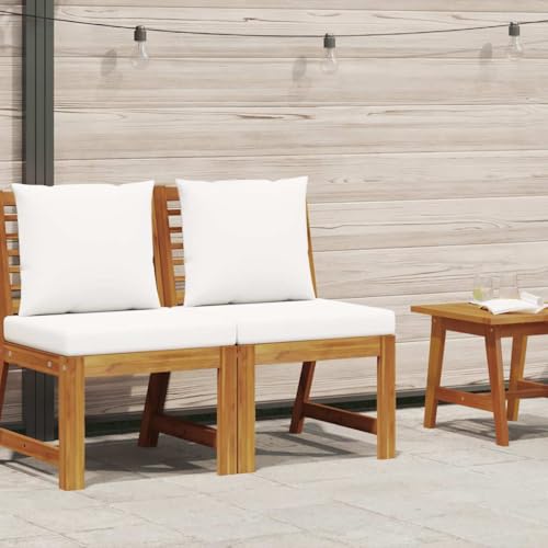 Canapé central sectionnel acacia pour optimiser l'espace avec coussin crème - 3