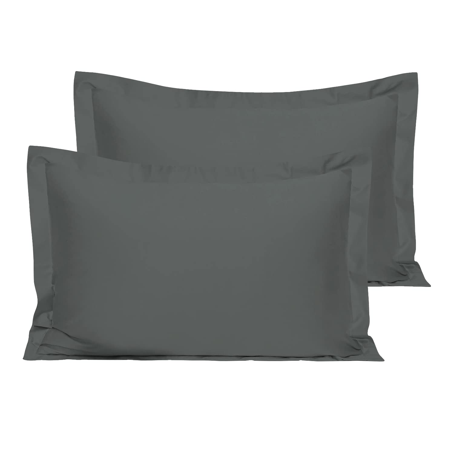 PizunaCotton King Size Pillow Case 50x90 cm Dark Grey, 100% Long Staple Cotton Percale Weave, Soft Pillow Covers with Stylish 5 cm Frame (Cooling Pillowcase - 2 PC)