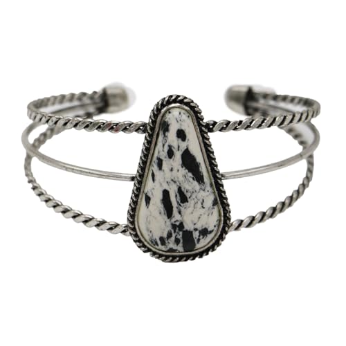 Rosemarie & Jubalee Women's Western Style Natural Semi Precious Howlite Stone Open Cuff Bracelet, 2.5"4