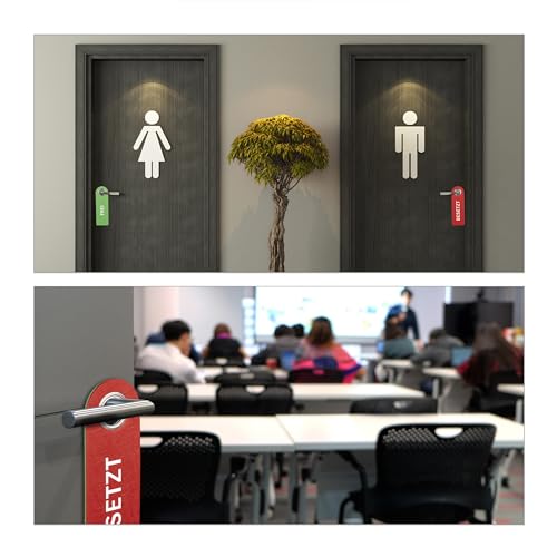 Relaxdays Türschild Besetzt Frei, 6er Set, WC Schild zum Aufhängen, beidseitig, Bad & Büro, Filz Türhänger, rot/grün