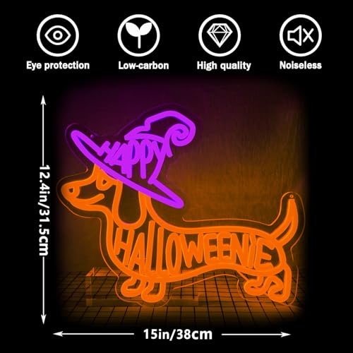 Image of Happy Halloween Neon Sign Halloween Neon Sign for Wall Decor Dimmable Dog Neon Light for Halloween Door Porch Room Party Wall Decor