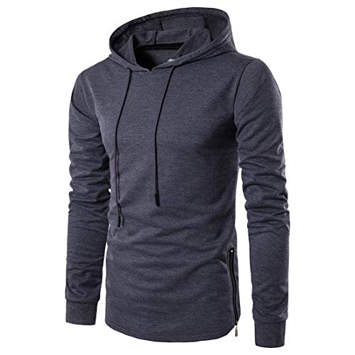 Herren Pullover Mit Kapuze Langarm Slim Fit Athletic Top Mit Kordelzug Einfarbig Side Zipper Weiches Leicht Sweatshirt Herbst Winter All-Match