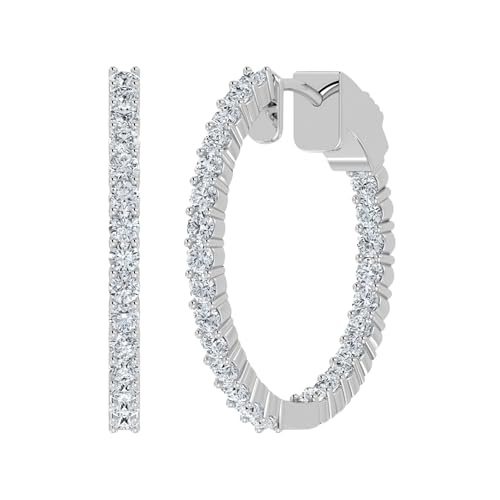 0.50-2.00 Carat Lab Grown Diamond Inside out Hoop Earrings for Women 14K Solid White/Yellow Gold Hinged Hoop Diamond Earrings - Size 18.5mm (E-F Color, VS1-VS2 Clarity)