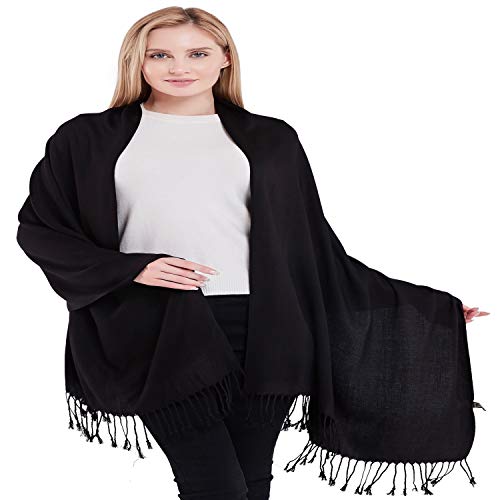 CJ Apparel Black 100% Cashmere Shawl Pashmina Scarf Wrap Stole Head Wrap Hand Made in Nepal New