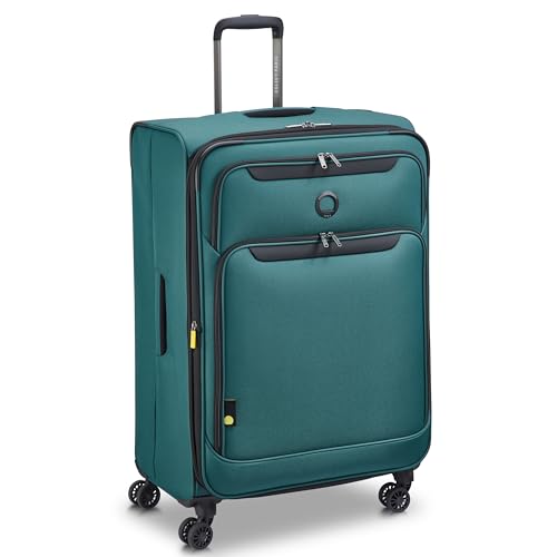 Image of DELSEY PARIS Sky Max 3.0 Checked Suitcase 28 Inch Large, Lightweight Softside Expandable Luggage, Spinner Wheels, Soft Touch Handle, Teal Blue