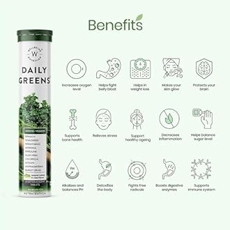 Wellbeing Nutrition Daily Greens | Wholefood Multivitamins with Vitamin C, Zinc, B6 for Immunity & Detox with Organic Certified Plant Superfoods & Antioxidants (15 Effervescent Tablets) Pack of 2