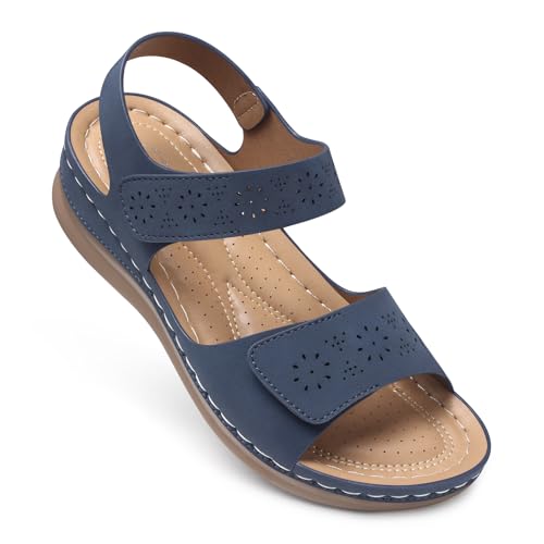 Image of SHIBEVER Women Flat Sandals Comfortable: Arch Support Sandals Dressy