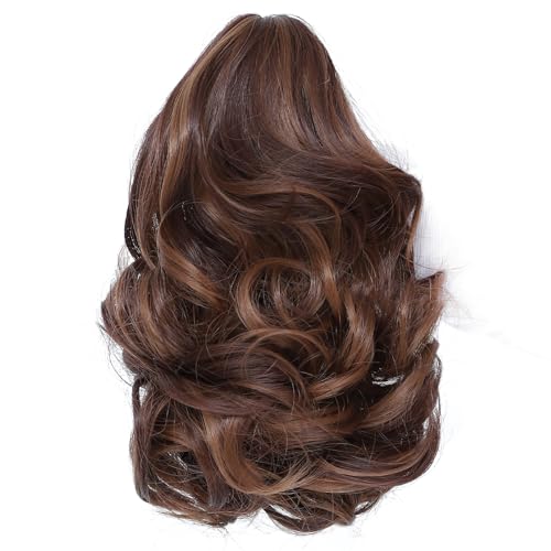 Yamel Ponytail Extension Short Cute Curly Wavy Dark Auburn and Light Auburn mixed Claw Jaw Clip in Synthetic Hairpiece Pony Tail Tale Ponytail Hair Extensions - Image 2