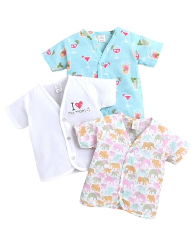 Image of POLKA TOTS 100% Organic Muslin Jhabla for Baby Boys & Girls | Unisex Half Sleeves Front Open Vest for Infants | Ultra-Soft, Breathable & Lightweight Summer Jabla Set | Regular Fit (Pack of 3)