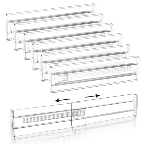 Flearitzo 6 Stück Verstellbare Schubladenteiler - Schubladentrenner - Transparente Schubladen Trenner Kunststoff Schubladentrenner für Küchenspeicher, Schlafzimmer, Kommode(28.5-50cm)
