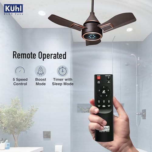 Image of KUHL Arctis A8 600 mm BLDC 65% Power Saving BLDC Ceiling Fan With Remote | BEE 5 Star Rated & ISI Marked | High Air Flow & LED Indicators | 5 Year Warranty on Motor | Espresso