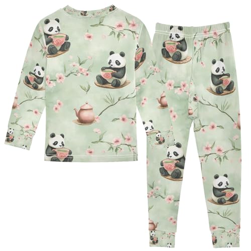 senya Panda Drinking Tea Pajamas Set Long Sleeve Soft Cotton Sleepwear 2 Piece2