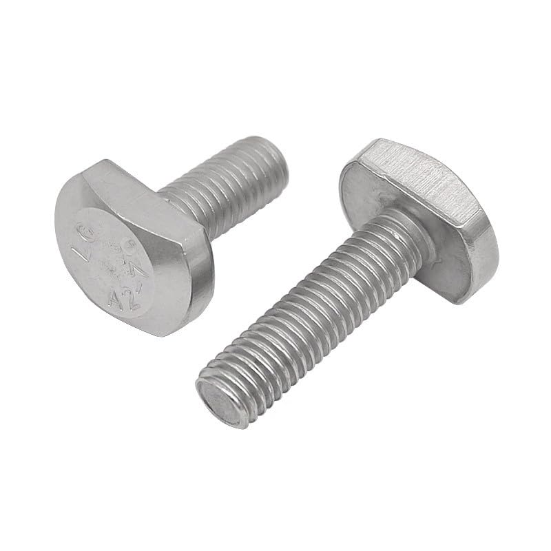 10PCS M5 M6 M8 M10 M12 A2 STAINLESS STEEL 304 T Hammer Head Bolt Screws T Slot Drop-In Stud Silver Tone - (Thread Diameter: M5, Length: 25mm)