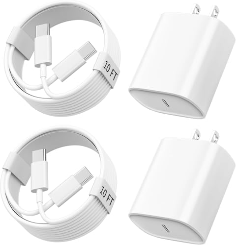 Image of iPhone 17 Charger 2 Pack 20W USB C Wall Charger Block + 10FT Long USB Type C Fast Charge Cable Cord Kit for Apple iPhone 17 Air 16 Pro 16 Pro Max 16 Plus 15 Series, iPad Pro /Air