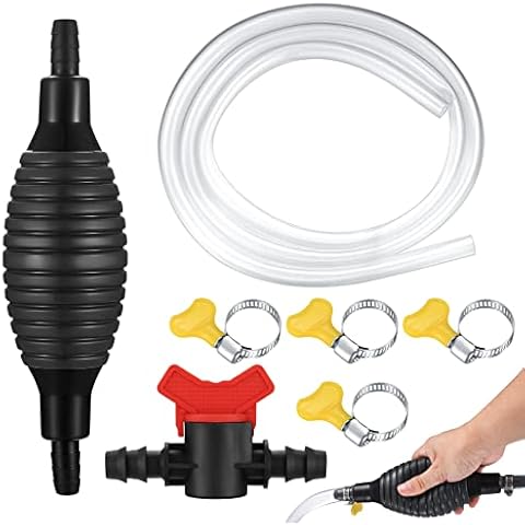 Hand Siphon Pump, Fuel Transfer Pump, 2m Hand Transfer Petrol Pump with Fuel Line Hose for Gasoline/Fuel/Liquid/Water Transfer Pump, with Hose Clamps Clips Cover