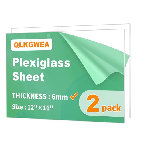 Image of 12X16 Plexiglass Sheets 1 /4 inch Thick,6mm Clear Acrylic Sheet 2 Pack | Plexi Glass Panel for Diy Project, Craft, Window Glass, Picture Frame, Table Top,Acrylic Sign Cut with Saw or Hand Tools