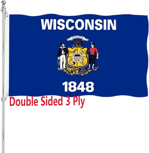 Wisconsin State Flag 3x5 Outdoor Double Sided State of Wisconsin Flag Heavy Duty Vivid Colors Wisconsin WI State Flag Banner 3 Ply with Durable Canvas Header and 2 Brass Grommets