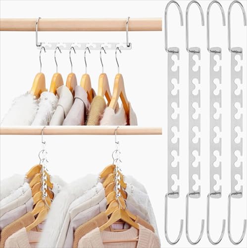 Space Saving Hangers 6 Pack – Metal Closet Organizer Hangers with Upgraded Hooks, Magic Cascading Wardrobe Hangers for Clothes Storage and Organization, Heavy Duty Clothing Hanger Holder