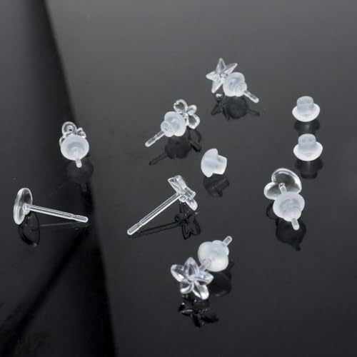 Honbay 25 Pairs Plastic Clear Earrings Invisible Earrings Hypoallergenic Earring Posts with Soft Rubber Backs for Sports Work and Sensitive Ears (5 Styles)3