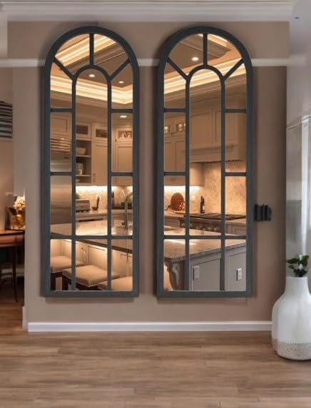 MKH KRAFTS Wooden Wall Mirror Window Set of 2, 18x45 Inch, Black ...