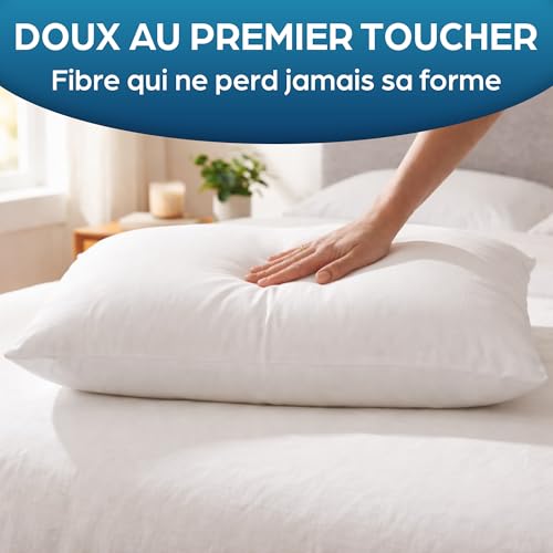 Oreiller 50x70 lot de 2 Flowen coussins de lit blancs en polyester