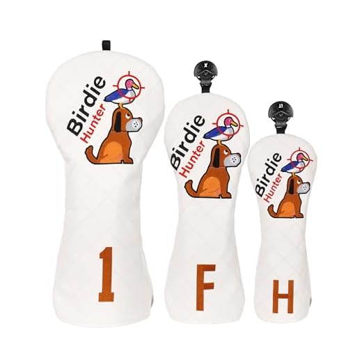 Golf Club Head covers Wood Set 3 PACKS 1FH DR FW UT for Driver Fairway Hybrid with No.Tag Elastic Closure White PU Leather Birdie Hunter Pattern