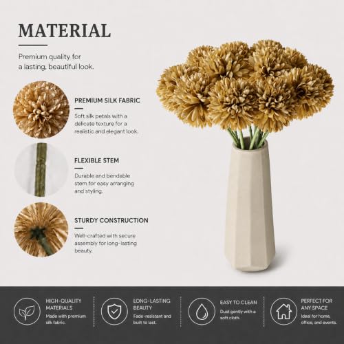 Image of Mandy's 12pcs Artificial Light Brown Ball Chrysanthemum Flowers