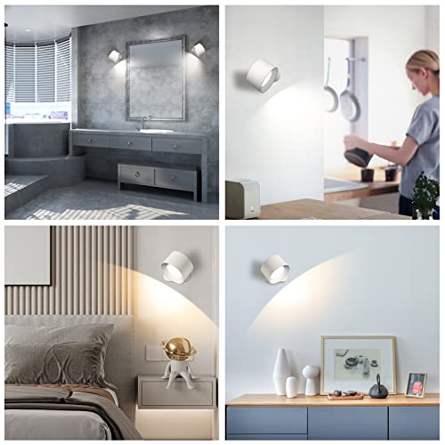 Aksda Battery Operated Wall Light, Led Lamp With 360°Adjustable Lighting Indoor Light 3 Color Modes Brightness Levels Touch Control, Mounted For Bedroom Reading Bedside-1Pack White #TOP5