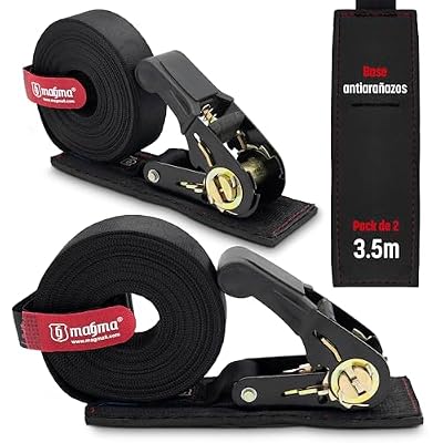 MAGMA Pack 2 Cinchas De Amarre Trinquete con Protección Antirrayones 3.5M, Tensor de Carraca, Correa de Amarre Camión Coche Moto Remolque, Eslingas de Amarre, Trinchas de Sujecion