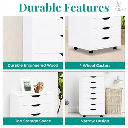 Image of Naomi Home Debbie Office File Cabinet with 7 Drawers, Rolling Storage Organizer for Home Office & Workspace