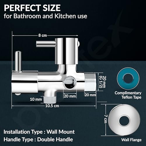 Image of Plantex Brass Spindle 2 Way Angle Valve with Wall Flange and Teflon Tape /Angle Cocke for Bathroom /Water Tap-(Mks-1276-Chrome)