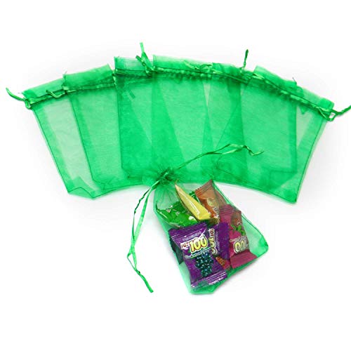 Image of Dealglad 50pcs Drawstring Organza Jewelry Candy Pouch Christmas Wedding Party Favor Gift Bags (4x6, Green)