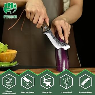 FULLHI Butcher Knife Set, 11pcs Hand Forged butcher knife Boning Knife With Sheath High Carbon Steel Fish Knife Chef Knife For Kitchen, Camping, BBQ